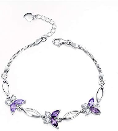 Nieboa S925 Sterling Silver Purple Butterfly Bracelets for Women,Cute and Charm Wrist Bracelets Gift for Women Teen Girls (Purple)