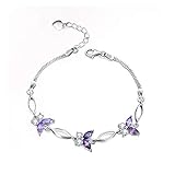 Nieboa S925 Sterling Silver Purple Butterfly Bracelets for Women,Cute and Charm Wrist Bracelets Gift