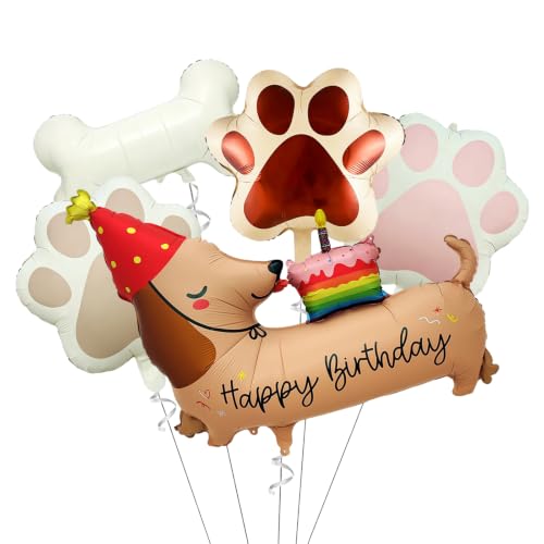 LUYIEDHA Palloncino XXL per cani bassotto Happy Birthday, 5 pcs Palloncini Carini per Cani, Palloncini Animali in Alluminio, Palloncino a elio, Decorazione per feste di compleanno (A)