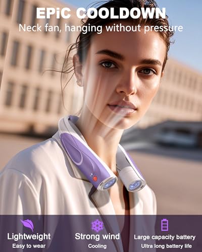 Tenvolti Portable Neck Fan - 6000mAh Rechargeable Personal Fan with 6 Speeds, 360° Cooling Surround Airflow, 20H Long Battery Life Hands-Free Wearable Fan for Outdoor Travel, Office (Purple) — view 3