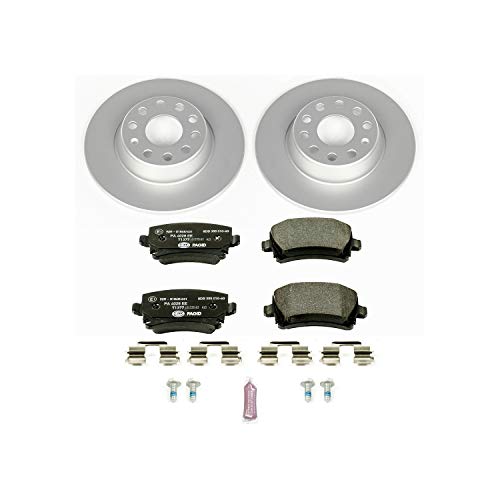 Image of PowerStop Euro-Stop Fully Coated Rear Brake Kit For Audi A3 2006-09 |A3 Quattro 2006-09 |Volkswagen GTI 2006-10 |Jetta 2006-10 - ECE-R90 Certified Brake Pads + Disc Rotor Upgrade, ESK2261