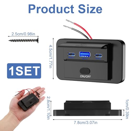 Prise USB 12V 90W, Chargeur 3 Port avec Charge Rapide Simultanée – vue 2