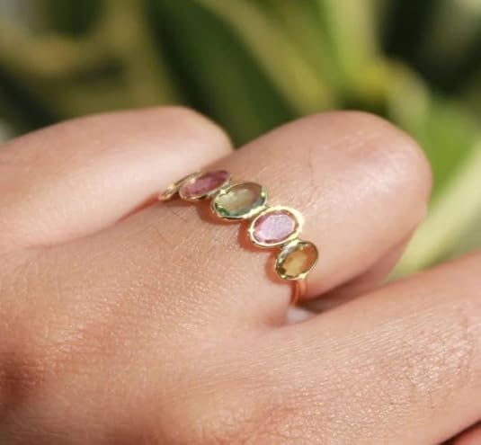 Natural Watermelon Tourmaline Ring for Women 925 Sterling Silver Oval Cut Pink & Green Multi-coloured Gemstones Stackable Band Ring, Birthstone, Promise Ring Jewelry Gift for Her4