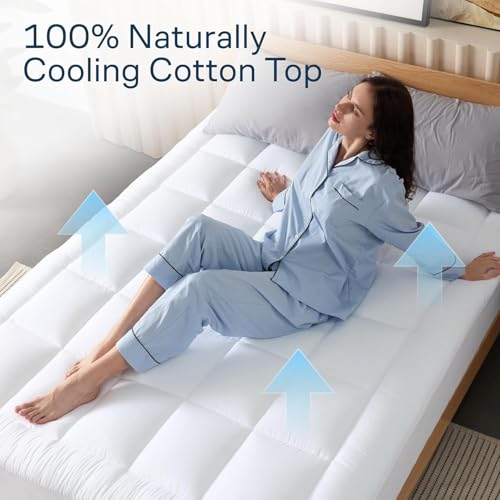 Niagara Sleep Solution 100% Cotton Top Cooling Mattress Topper - Queen Size | Cloud-Like Mattress Pad, Breathable, 20 Deep Pocket, Back Pain Relief, Perfect for Hot Sleepers, White