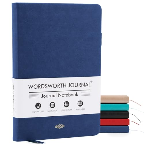 Wordsworth & Black Diario A5 Rayado 216 Páginas Rayadas, Tapa Dura de Cuero, Papel de 120 GSM, Cuaderno para Trabajo y Dibujo, Diarios para Mujeres y Hombres - Caja de Regalo Incluida Azul
