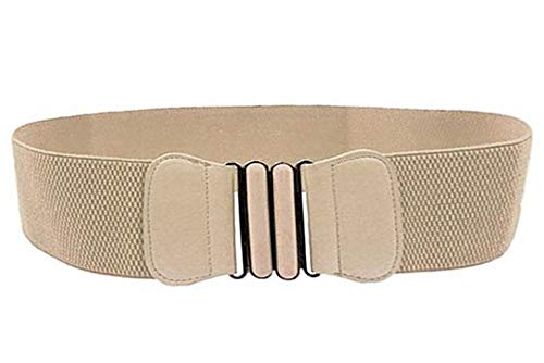 Women's Elastic Stretch Wide Vintage Dress Leather Waist Belts (Khaki)