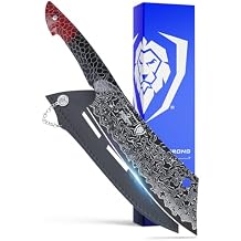 Dalstrong Crixus Chef Knife - 8 inch - Scorpion Series - Exclusive Japanese V12 UltraTM Steel - Black Damascus - Black & Red Honeycomb Resin Handle - Versatile Chopping Kitchen Knife Leather Sheath