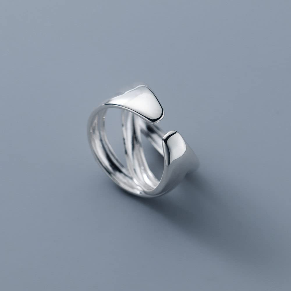 Verstellbarer Ring, S925 Sterling Silber Dreischichtiger Ring Verstellbare Ringe Durchbrochener Offener Ring Silber Daumenring Ewigkeitsring Hochzeit Charme Schmuck Geschenke Für Männer Mädchen D