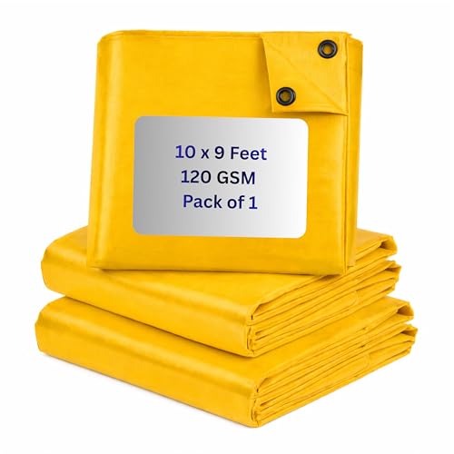 Image of Premium 40x30ft Yellow Tarpaulin, Thadika, 120 GSM Virgin Tharpai Sheet, Heavy Duty Waterproof Tadpatri Cover with Reinforced Eyelets, UV Protection, Ideal for Trucks, Farms, Home Use, 1 Sheet