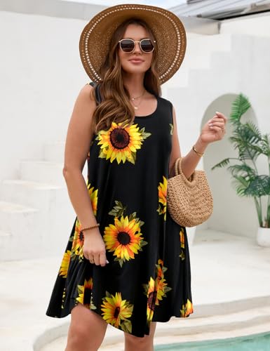 Image of JollieLovin Women Plus Size Curvy Summer Tank Sun Dresses Sleeveless Causal T-Shirt Dress Beach Swing Cover up(L-5X)