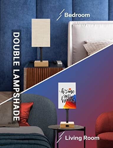 Srtcllt Table Lamp For Bedroom, Modern Warm Bedside Lamps With 2 Shades, Solid Wood Nightstand Lamp With 20W Usb C + A Fast Charger Port & Ac Outlet, For Living Room Home Office Dorm (Bulb Included) #TOP4