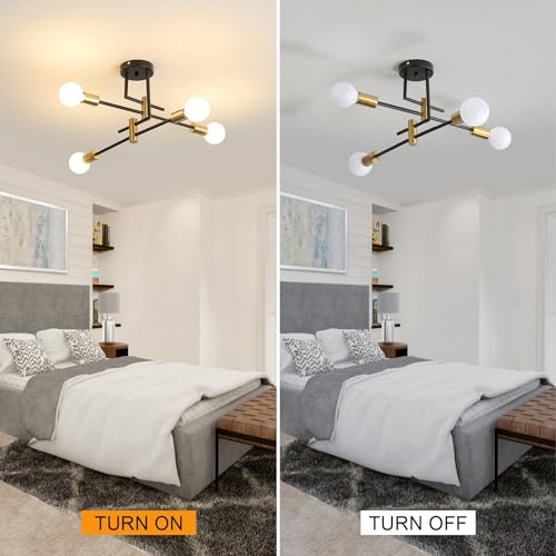 Dorlink Chandelier Light, 4 Lights Industrial Ceiling Light Black with Gold - Image 4
