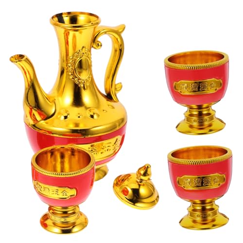 ULTECHNOVO Tetera y Copa De Vino Doradas Cáliz Para Adoración Budista Chino Cuenco Para Ofrendas De Agua Decoraciones Medievales Juego De Copas De Ofrenda