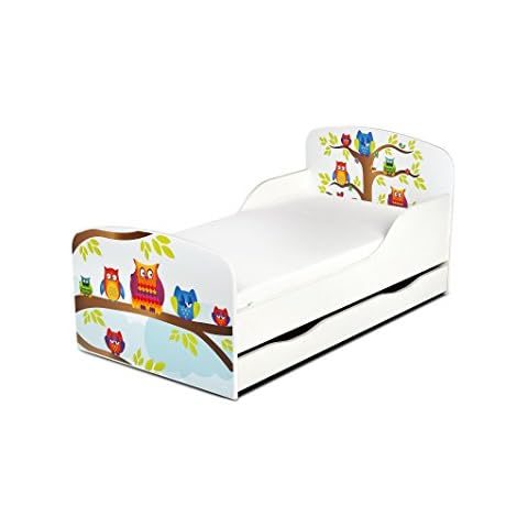 Cama Infantil de Madera leomark Búhos con Colchón y Cajón Cover