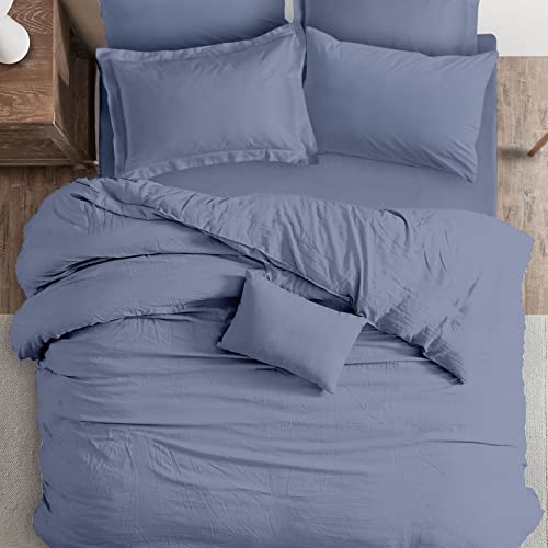 Image of SleepyCat Duvet Cover, 100% Cotton 200TC Percale Combed Yarn, with Corner Ties & Coconut Button Closure, Oeko-TEX & AZO Free, (Single Size, 90x100 inches) Twilight Blue