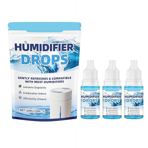 3 Pcs Humidifier Cleaner Drops – Water Treatment for Mineral Buildup & Removal, 30ml Bottles Ethanol-Based Solution for Ultrasonic & Cool Mist Humidifiers, Easy Maintenance & Fresh Air