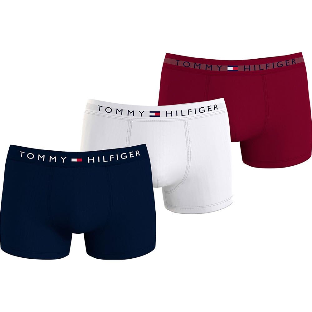 Tommy Hilfiger Men’s 3 Pack Trunks Underwear, Multicolor (Des Sky/White/Rouge), L