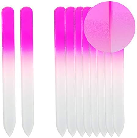 SIUSIO 10 Pack Professional Czech Crystal Glass Nail Files Double Sided Etched Surface Files Gradient Rainbow Color for Acrylic Nail Emery Boards & Buffer (Pink)