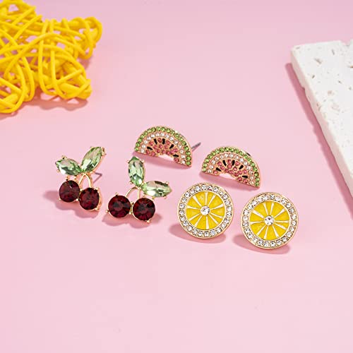 Madison Tyler Cute Fruit Stud Earrings Set For Women Trendy,3 Pcs Fun Pave Rhinestone Cherry Watermelon Lemon Stud Fruit Earrings For Teen Girls,Gifts For Girls Teens And Women #TOP4