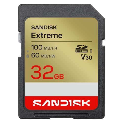 SANDISK 32GB Extreme SD UHS-I�J�[�h - �ő�100MB/�b�̓ǂݎ�葬�x��60MB/�������ݑ��x�A4K UHD�r�f�I�AU3�AV30 - SDSDXVT-032G-GUCIN