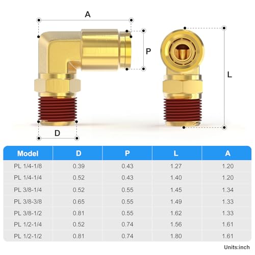 Image of TAILONZ PNEUMATIC 5PCS 1 /2 inch Tube OD x 1 /2 inch NPT Thread DOT Elbow Out Pipe Air Fittings, Brass Push Type Air Brake Pipe Fittings for Cars, Trucks, Air Brake Systems, Etc. (Pack of 5)