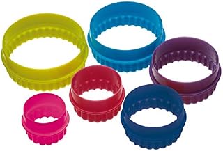 Colourworks Plastic Plain and Fluted Round Cookie Cutters, Multi-Colour, Set of Six