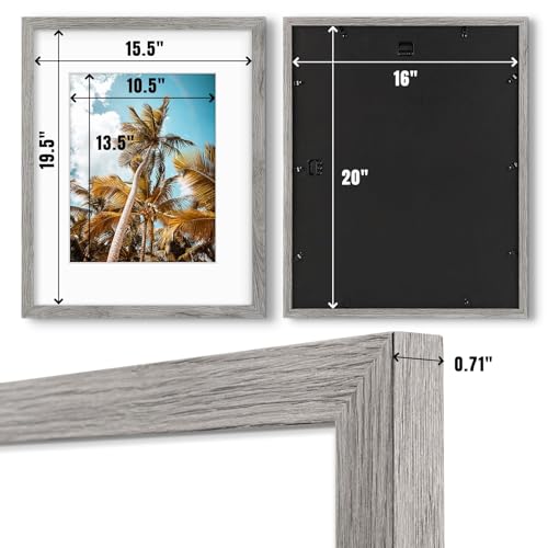 Image of Frametory, 16x20 Picture Frame with Mat for 11x14 Picture- - High Definition Glass Wide Molding - Preinstalled Wall Mounting Hardware (Gray, 1 Pack)