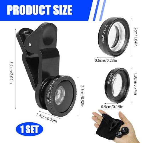 Kasoud 3 in 1 Phone Camera Lens Kit, Includes Fish Eye, 2 in 1 Macro & Wide Angle Lenses, Universal Clip, Black - Image 2