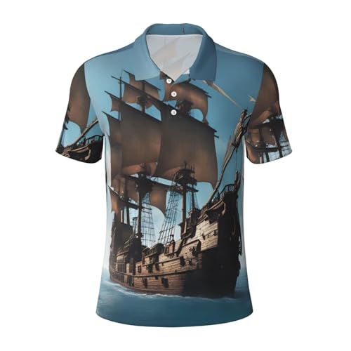 Polo homme imprimé bateau pirate vêtement été manches courtes léger