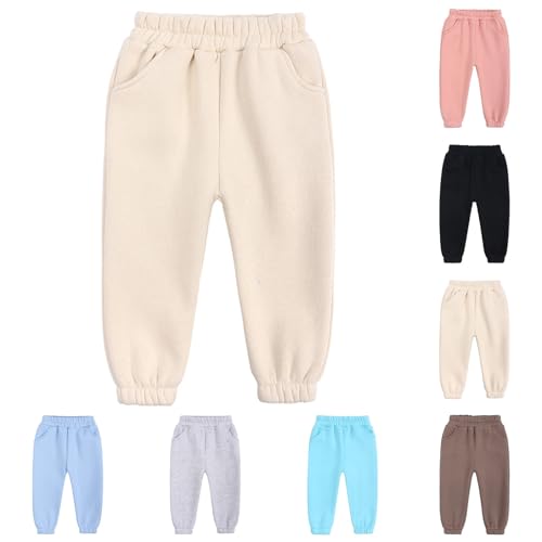 Boys Girls Padded Sweatpants Youth Elastic Waist Soft Warm Athletic Jogger Kids Basic Solid Active Pants with Pockets