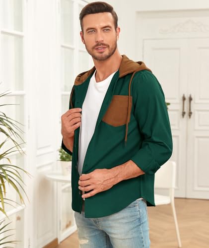 Men's Flannel Hoodie Shirt Long Sleeve Button Down Casual Shirt Jacket3