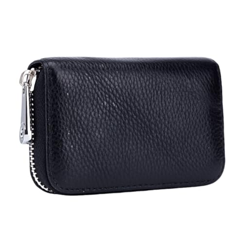 Image of Meufam RFID Credit Card Holder Genuine Leather Credit Card Wallet with Zipper (Black,L 4.3 in x W 2.95 in x H 0.98 in)