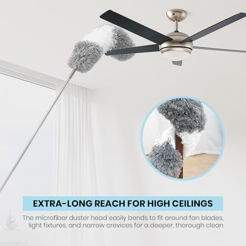 Image of Maxoshine Fan Cleaner Brush with Long Rod Flexible Fan Cleaning Mop Microfiber Dust Cleaner Foldable Duster Microfiber Duster for Cleaning of Home, Kitchen, Car (Drk Blue+Grey)