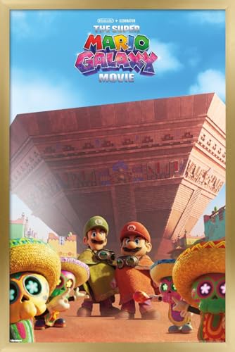 Trends International Nintendo The Super Mario Galaxy Movie (2026) - Desert One Sheet Wall Poster, 22.4L x 14.7W, Gold Framed Version