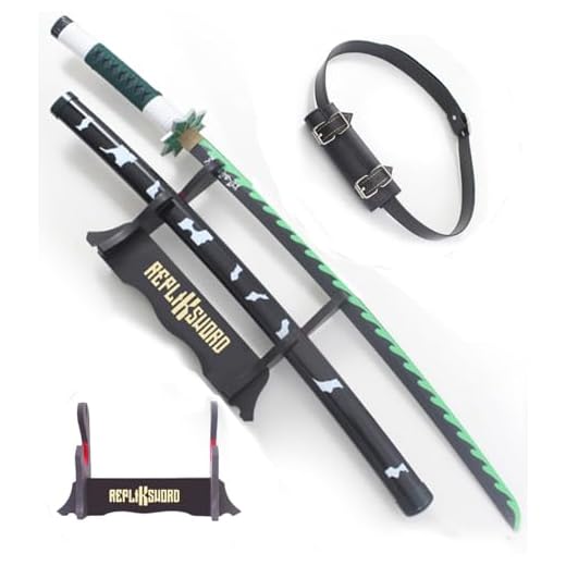 Katana Demon Slayer Sabre Sanemi Shinazugawa Lame en Bois Epee Kimetsu No Yaiba Cosplay + Presentoir Inclus + Ceinturon
