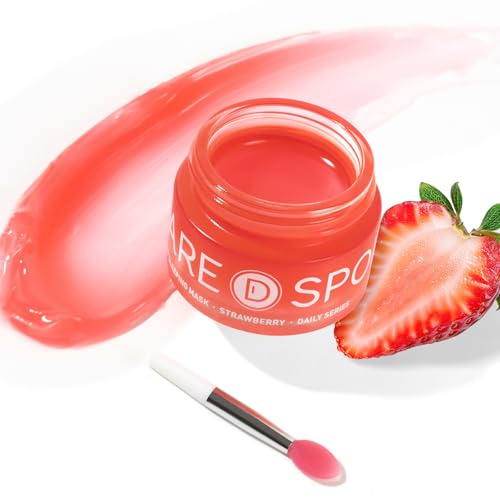 SPODARE Sleeping Lip Mask Strawberry - Overnight Lip Treatment, Lip Care Hydration, Repair for Dry Cracked Lips, Vitamin C, Soft and Nourished Lips Overnight, Christmas, with Shea Butter - 0.42 Fl Oz