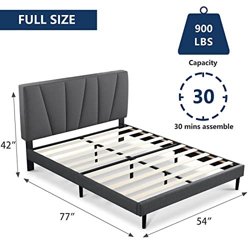 Molblly Full Bed Frame Upholstered Platform With Headboard And Strong Wooden Slats, Strong Weight Capacity, Non-Slip And Noise-Free,No Box Spring Needed, Easy Assembly,Dark Grey Full Bed #TOP1