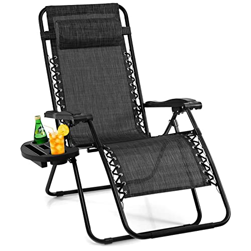 Image of Giantex Zero Gravity Reclining Chair, Outdoor Patio Recliner with Cup Holder & Removable Pillow, Adjustable Backrest, Indoor Lounge Chair for Backyard, Garden, Poolside (Gray)