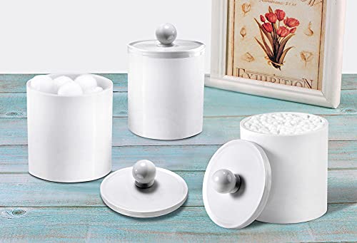 Sheechung Plastic Acrylic Bathroom Vanity Countertop Canister Jars With Storage Lid, Apothecary Jars Qtip Holder Makeup Organizer For Cotton Balls,Swabs,Pads,Bath Salts (White, 4 Pack Of 15 Oz.) #TOP6