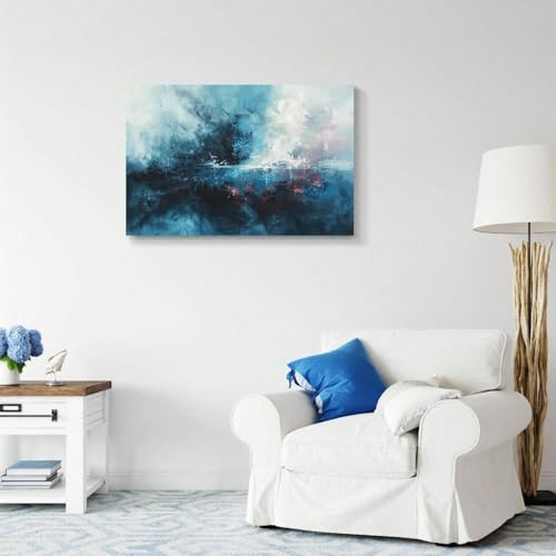 Toile murale abstraite design bleu tableau moderne salon grand format encadré