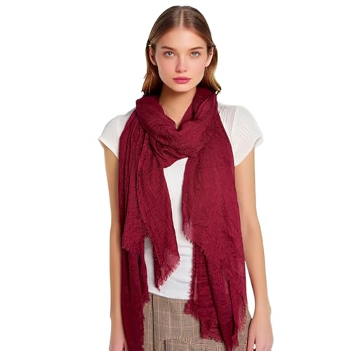 Unisex Cotton Blend Crinkle Vintage Soft Scarf with Fringed Edges 35