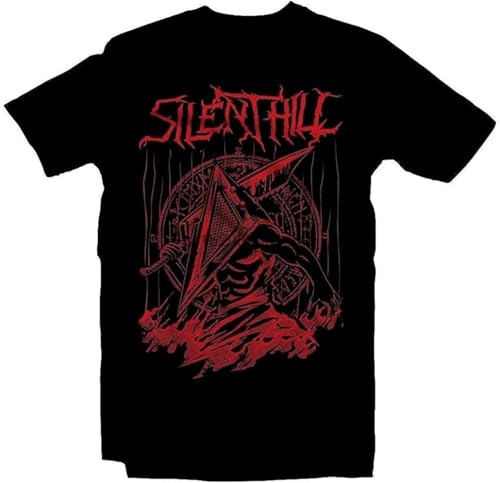 Silent Red Thing T Shirt Silent Hill Pyramid Head Heavy Metal Band Tee Horror Shirt Shirt Movie Retro Tee for Men Black Hemden(XX-Large)