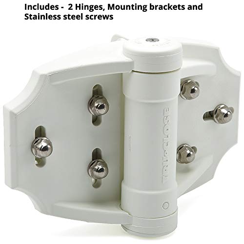 D&D Technologies Tchdma1Wht Multi-Adjust Heavy Duty Gate Hinges, For Self Closing Wood And Vinyl Gates Up To 132 Pounds, 3-Way Adjustable, Gap Up To 1 3/8", White, 2 Count #TOP1