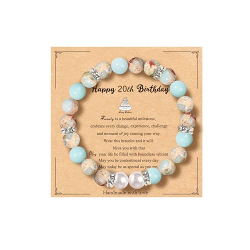 20th Birthday Gifts for Women Teen Girls Natural Stone birthday Bracelets Gifts for 20 Year Old Female Daughter Sister Best Friend 20th Birthday decorations 20th Birthday Gift Ideas, sky blue