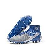 DREAM PAIRS Men's High Tops Lace Up Soccer Cleats, Lightweight Professional Athletic Football Cleats Mens Athletic Shoes for Training Soccer,Size 10.5,Blue/Grey,SDSC2407M