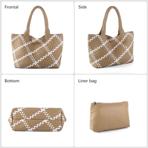 Image of Woven Tote Bag Womens Purse Vegan Leather Shoulder Handbags Fashion Summer Beach Tote Bags Large Travel Totes