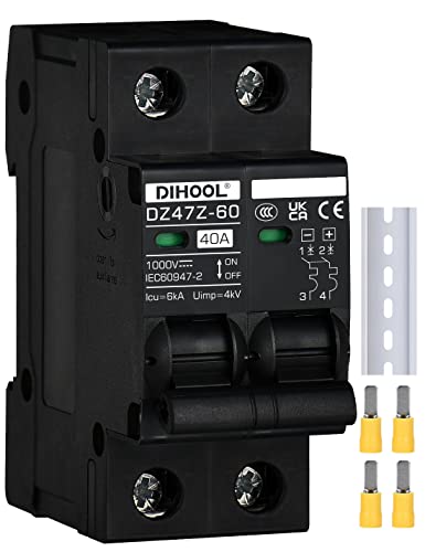 DIHOOL Wyłącznik 1000VDC Solar PV Bezpiecznik fotowoltaiczny automatyczny (DC1000V,2 Pole,40 Amp)