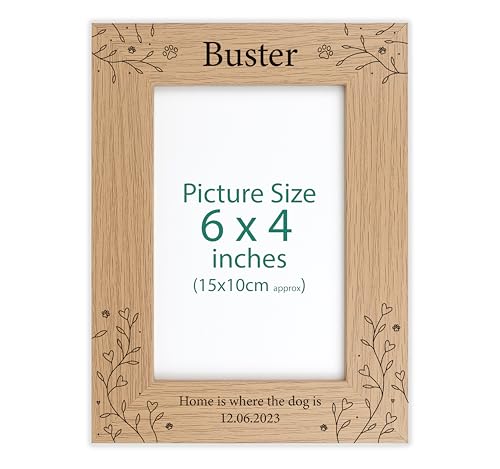 Image of Personalised Engraved frame (Dog, Oak Effect, 6x4 Inches (Portrait))