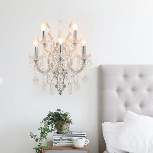 Image of YLONG-ZS Large Modern Crystal Wall Sconce, Lights-5 Light Crystal Wall Sconce Lighting ,Chrome Wall Lamp Chandelier Light Fixtures for Living Room Bedroom Bathroom Over Mirror