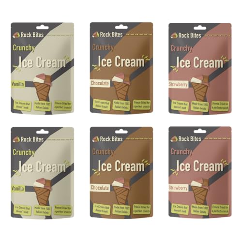 Freeze Dried Ice Cream - Crunchy Ice Cream that doesnt melt (6 BAGS) (Combo (2 vanilla 2 chocolate 2 strawberry))